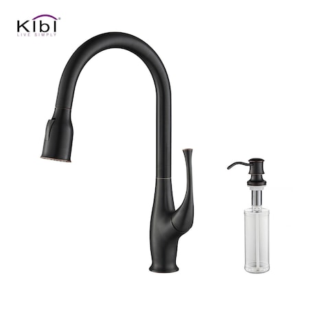 Kibi Cedar Single Handle Pull Down Kitchen Sink Faucet with Soap Dispenser C-KKF2010ORB-KSD101ORB